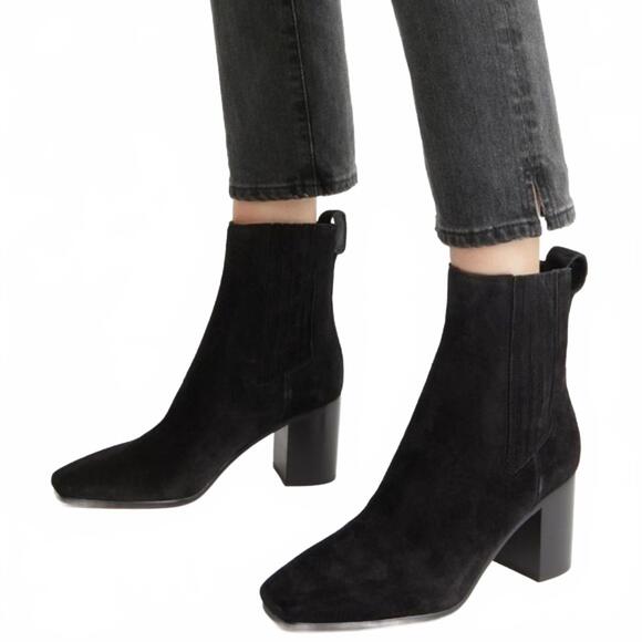 rag & bone Shoes - Rag & Bone Astra Leather Chelsea Block Heel Square Toe Boots Size 7 BLACK SUEDE